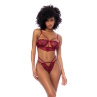 Lace Underwire Top and Thong Set - Rosewood