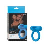 Couple's Enhancer Silicone Rechargeable Double Trouble Enhancer w/Flickering Dual Teasers - Blue