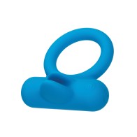 Couple's Enhancer Silicone Rechargeable Double Trouble Enhancer w/Flickering Dual Teasers - Blue