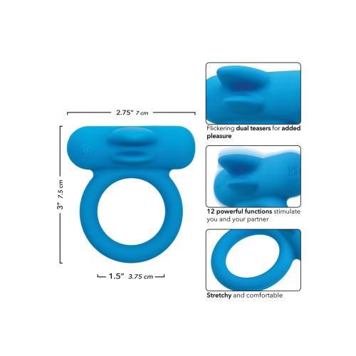 Couple's Enhancer Silicone Rechargeable Double Trouble Enhancer w/Flickering Dual Teasers - Blue