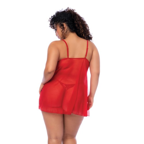 Babydoll con Lentejuelas y Tanga Rojo 3X/4X