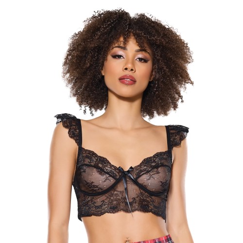 Bralette de Encaje Elasticado con Copas Suaves - Negro