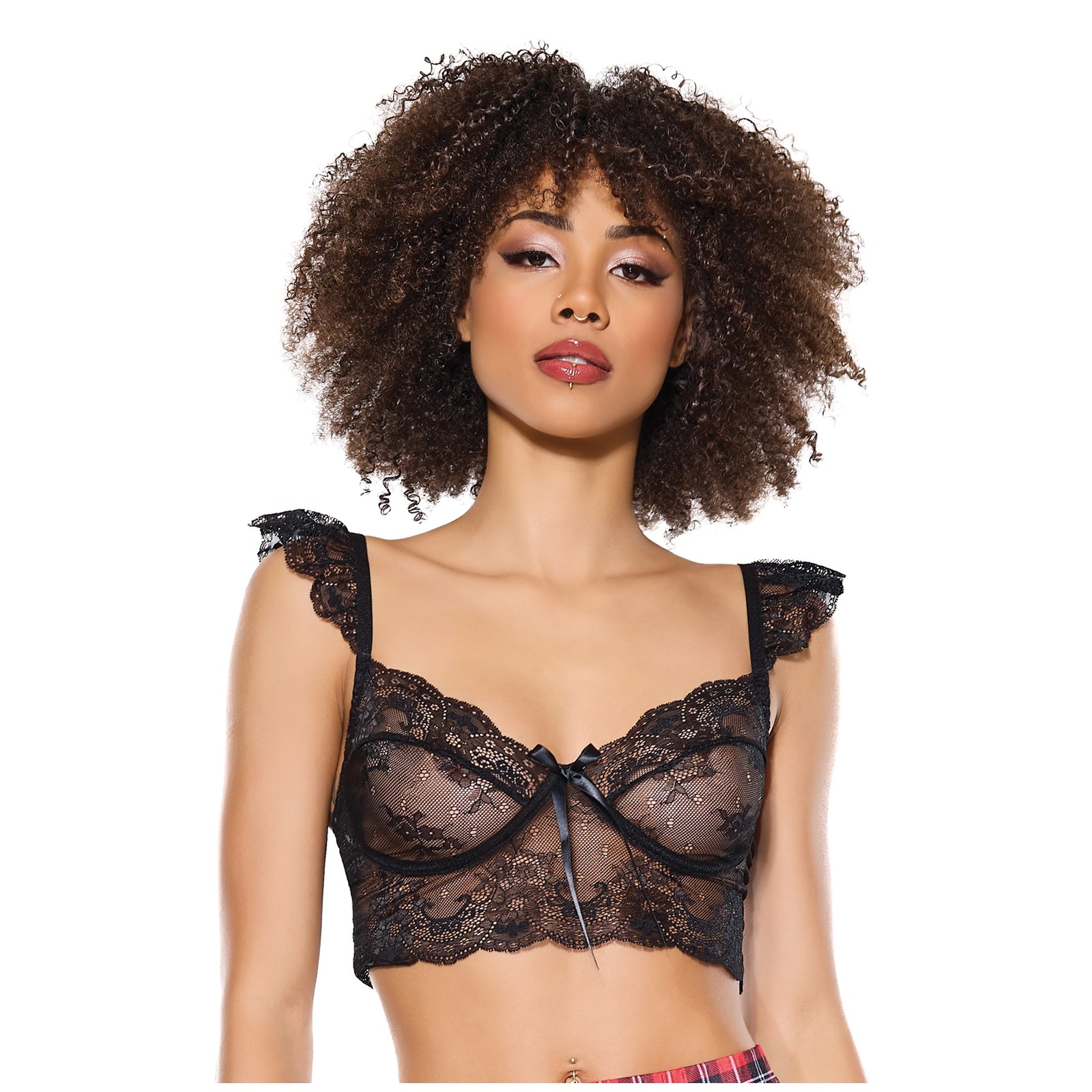 Bralette de Encaje Elasticado con Copas Suaves - Negro