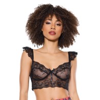 Bralette de Encaje Elasticado con Copas Suaves - Negro