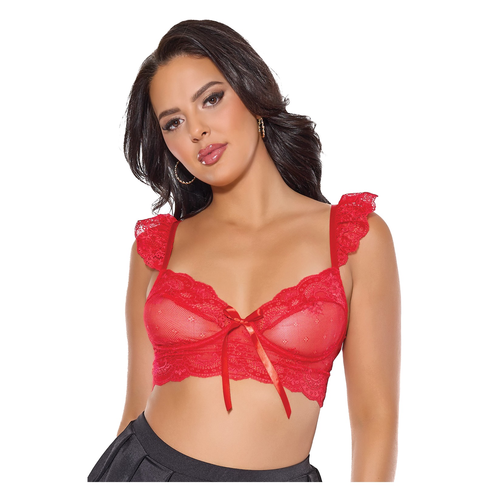 Scallop Stretch Lace Soft Cup Bralette Red O/S