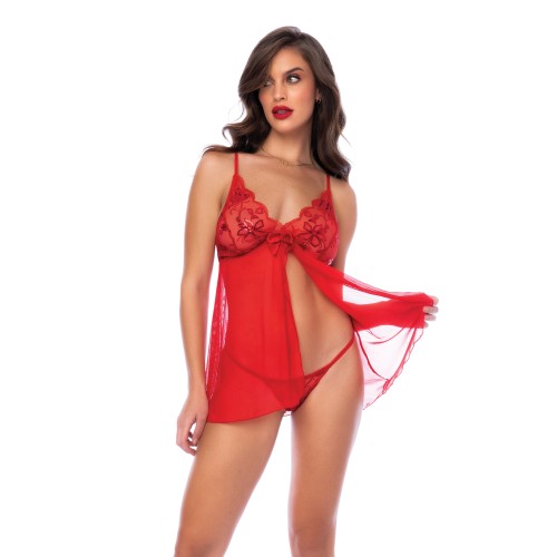 Babydoll Rojo Lentejuelas y G-String Elegante L/XL