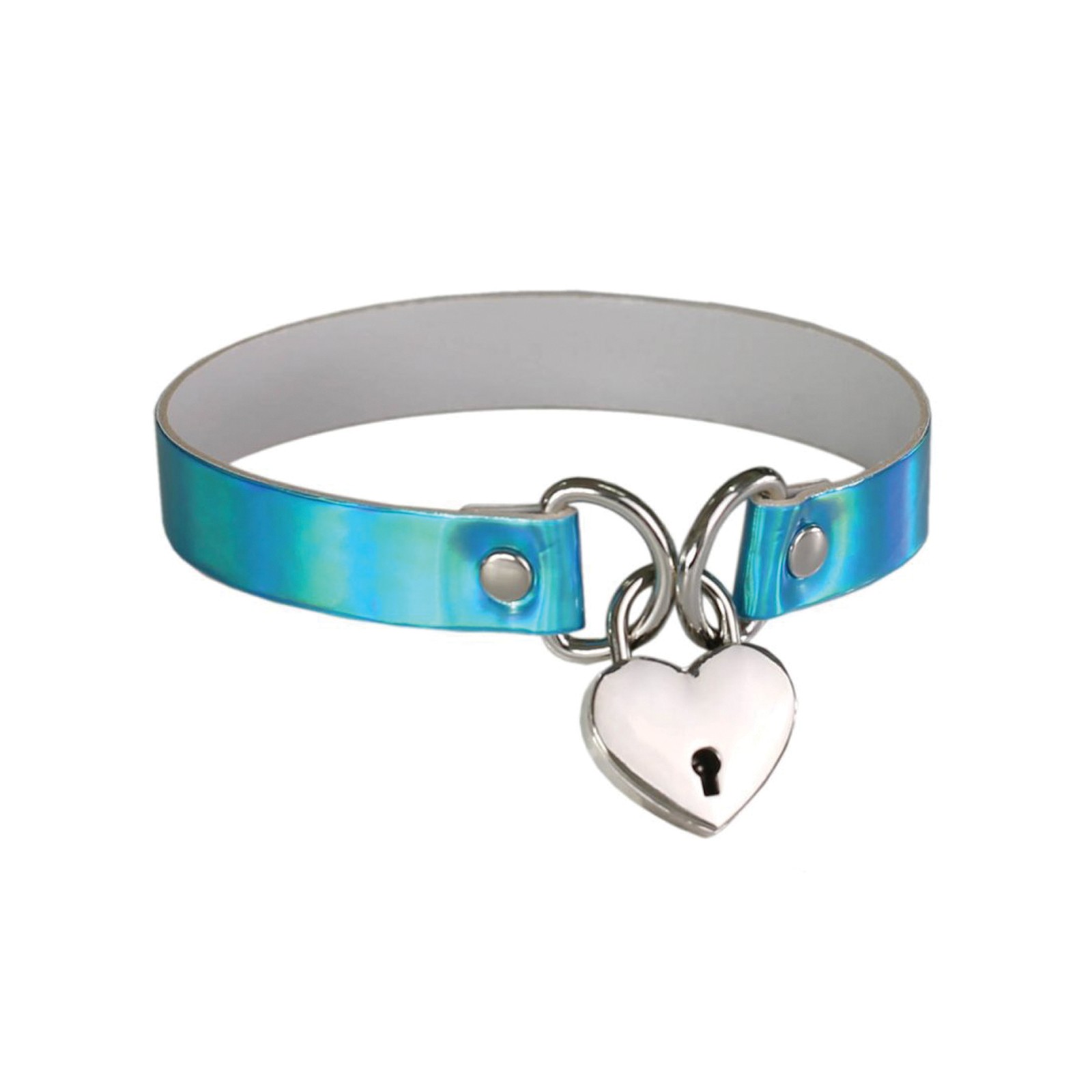 Collar Lock Corazón Azul Holográfico