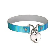 Collar Lock Corazón Azul Holográfico