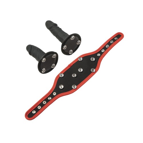 Kit de Arnés Strap-On Triple Thrill Kinky Play Box en Negro/Rojo