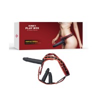 Kit de Arnés Strap-On Triple Thrill Kinky Play Box en Negro/Rojo