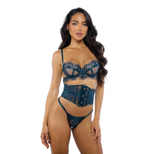 Eden Scalloped Eyelash Lace & Wet Look Waspie 3 pc Set