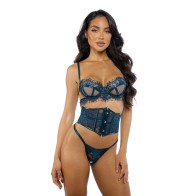 Eden Scalloped Eyelash Lace & Wet Look Waspie 3 pc Set