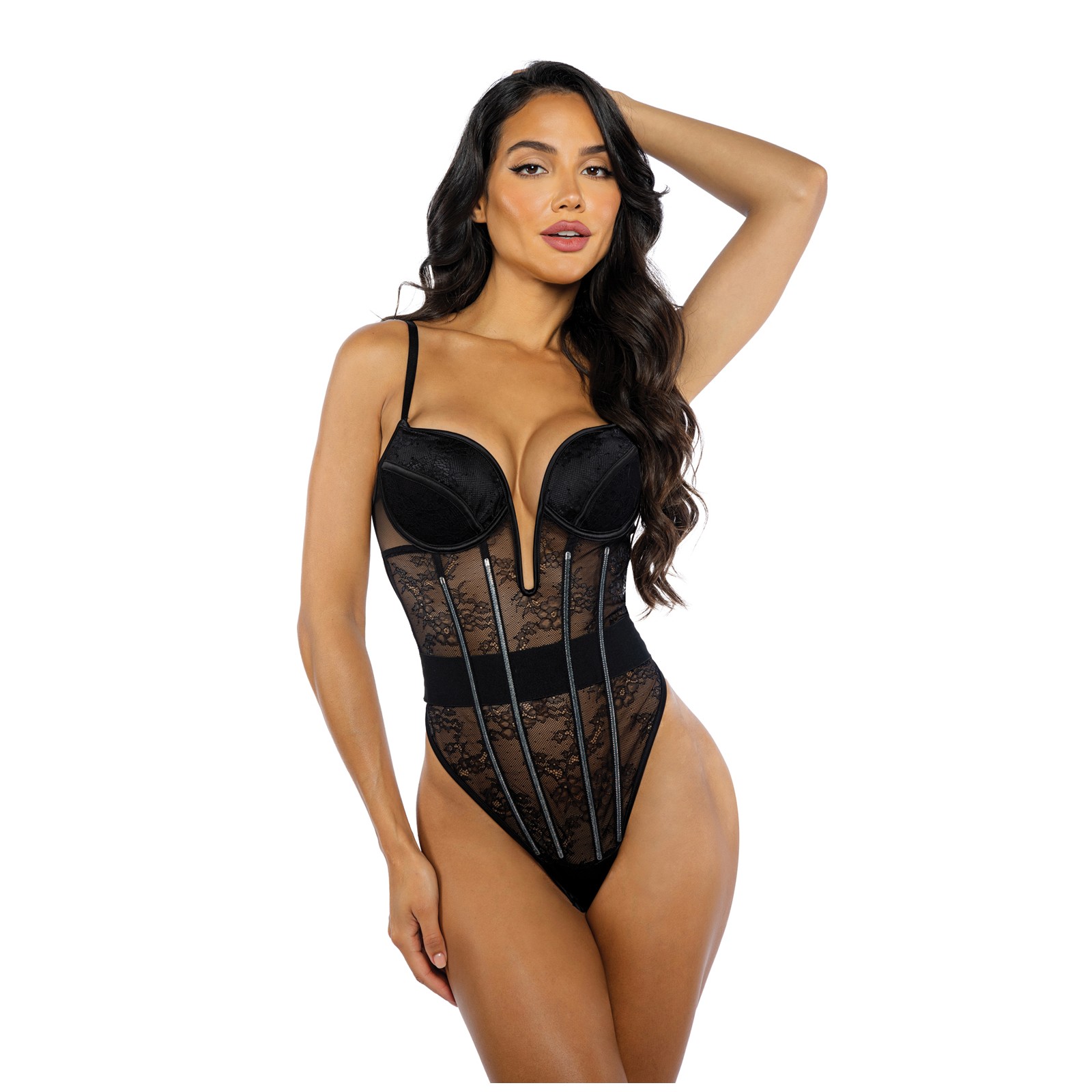 Belle Noir Chantilly Lace Satin Teddy Black L