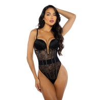 Belle Noir Chantilly Lace and Satin Teddy