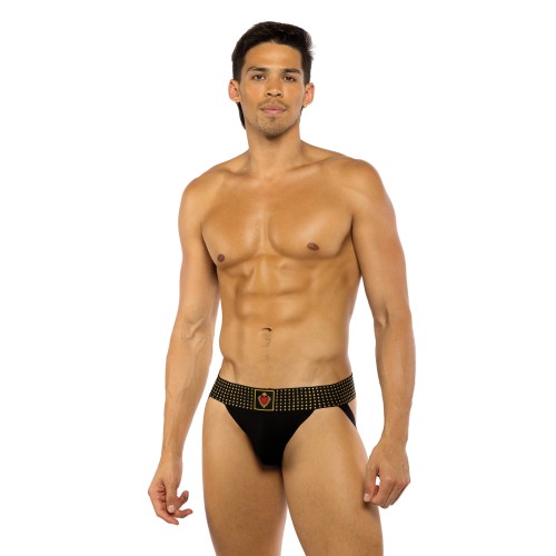 Jockstrap Corazón Sagrado con Bolsa Contorneada y Cintura de Elástico con Studs - Negro SM