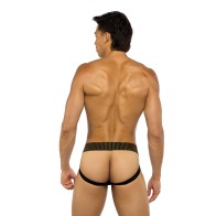 Jockstrap Corazón Sagrado con Bolsa Contorneada y Cintura de Elástico con Studs - Negro SM