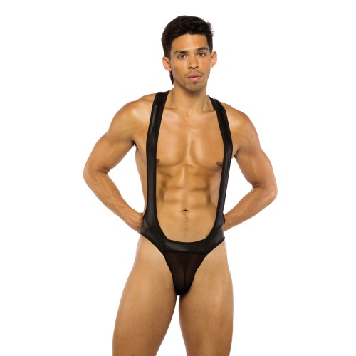 Jockstrap Singlet de Lucha Libre para Hombres - Negro Grande