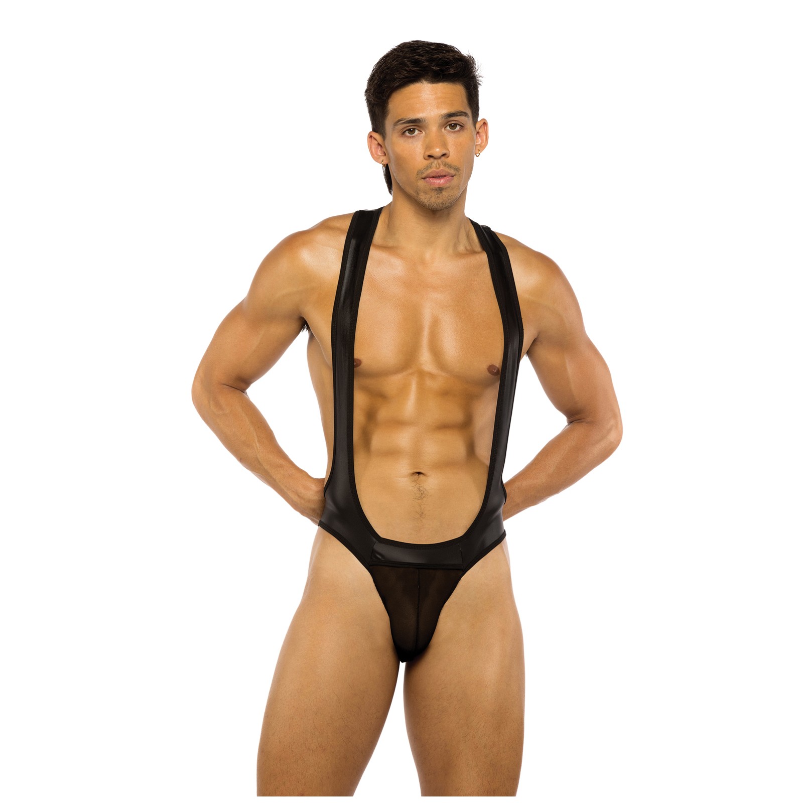 Jockstrap Singlet de Lucha Libre para Hombres - Negro Grande