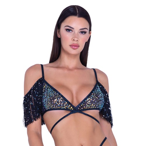 Sequin Fishnet Fringe Top Black/Multi Medium for Dazzling Nights