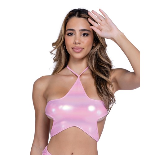 Metallic Iridescent Star Tie Top Pink Medium