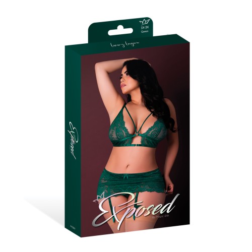 Evermore Emerald Bralette Garter Thong Set