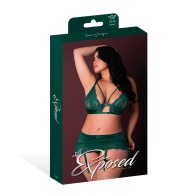 Evermore Emerald Bralette Garter Thong Set