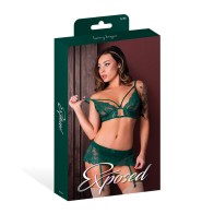 Evermore Bralette Garter Skirt and Thong Set Emerald