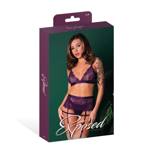 Leather & Lace Stretch Mesh Lingerie Set