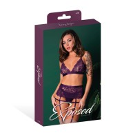 Leather & Lace Stretch Mesh Lingerie Set