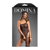 Domina One-Shoulder Sheer Mesh Teddy with Rope Cuffs Black M/L