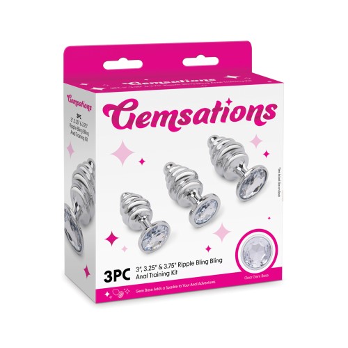 Gemsations Ripple Bling Bling Metal Butt Plug Set Silver