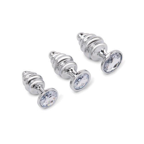 Gemsations Ripple Bling Bling Metal Butt Plug Set Silver