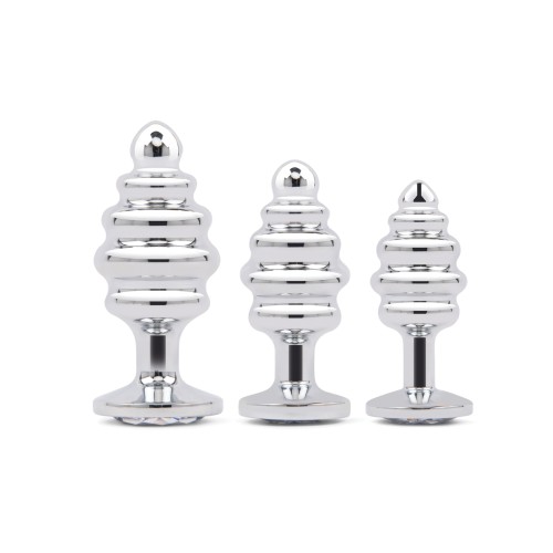 Gemsations Ripple Bling Bling Metal Butt Plug Set Silver