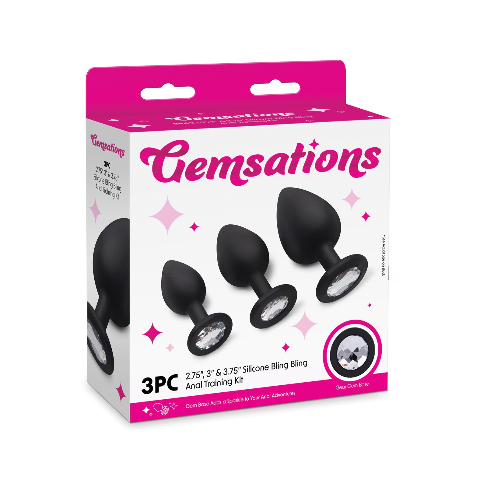 Gemsations 3 pc Silicone Bling Bling Butt Plug Training Set - Black