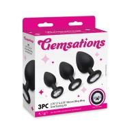 Gemsations 3 pc Silicone Bling Bling Butt Plug Training Set - Black