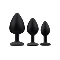 Gemsations 3 pc Silicone Bling Bling Butt Plug Training Set - Black