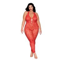 Leopard Print Seamless Bodystocking with Gold Accents - Red