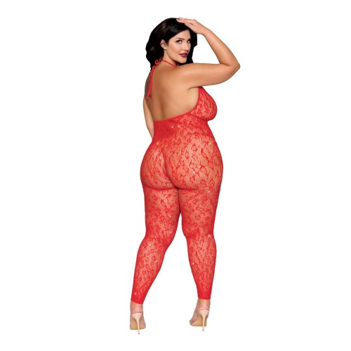 Leopard Print Seamless Bodystocking with Gold Accents - Red