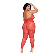 Leopard Print Seamless Bodystocking with Gold Accents - Red