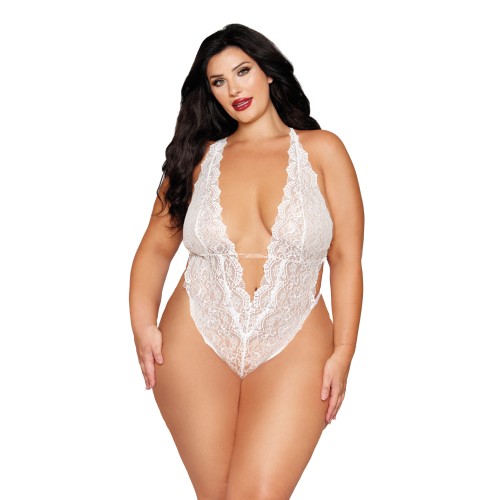 Teddy de Encaje Stretch Arnés de Perlas Removible Blanco Talla Única