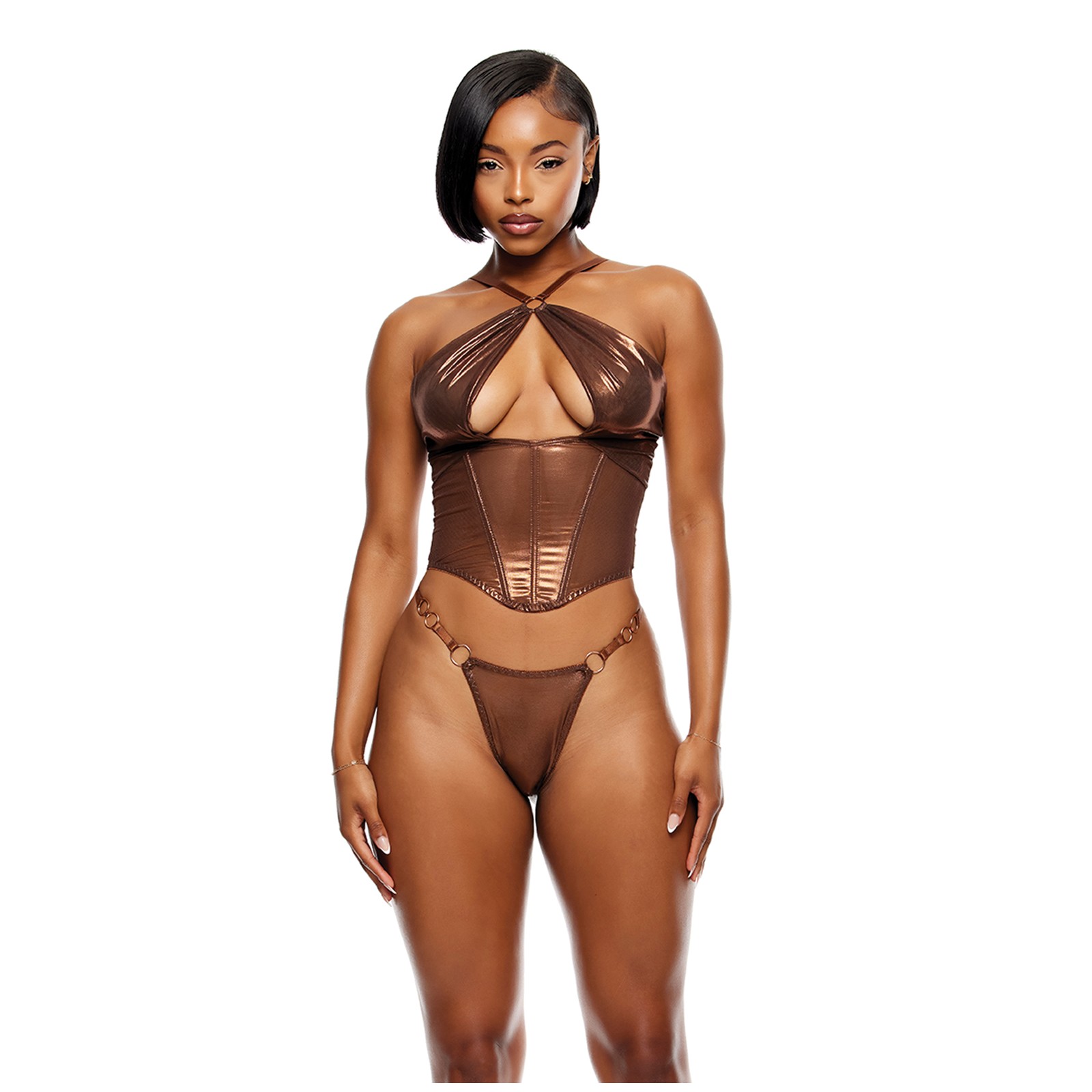 Liquid Metal Mesh Bustier Set Copper