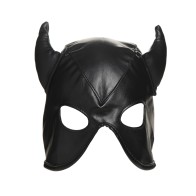 Dungeon Demon Bondage Hood with Horns Black for Kinky Roleplay