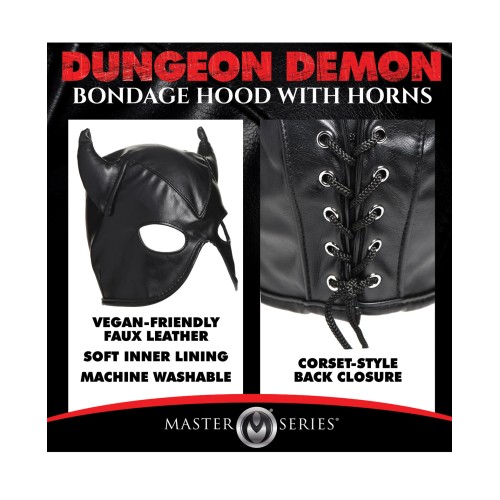 Capucha de Bondage Dungeon Demon con Cuernos Negra para Juego de Roles Kinky