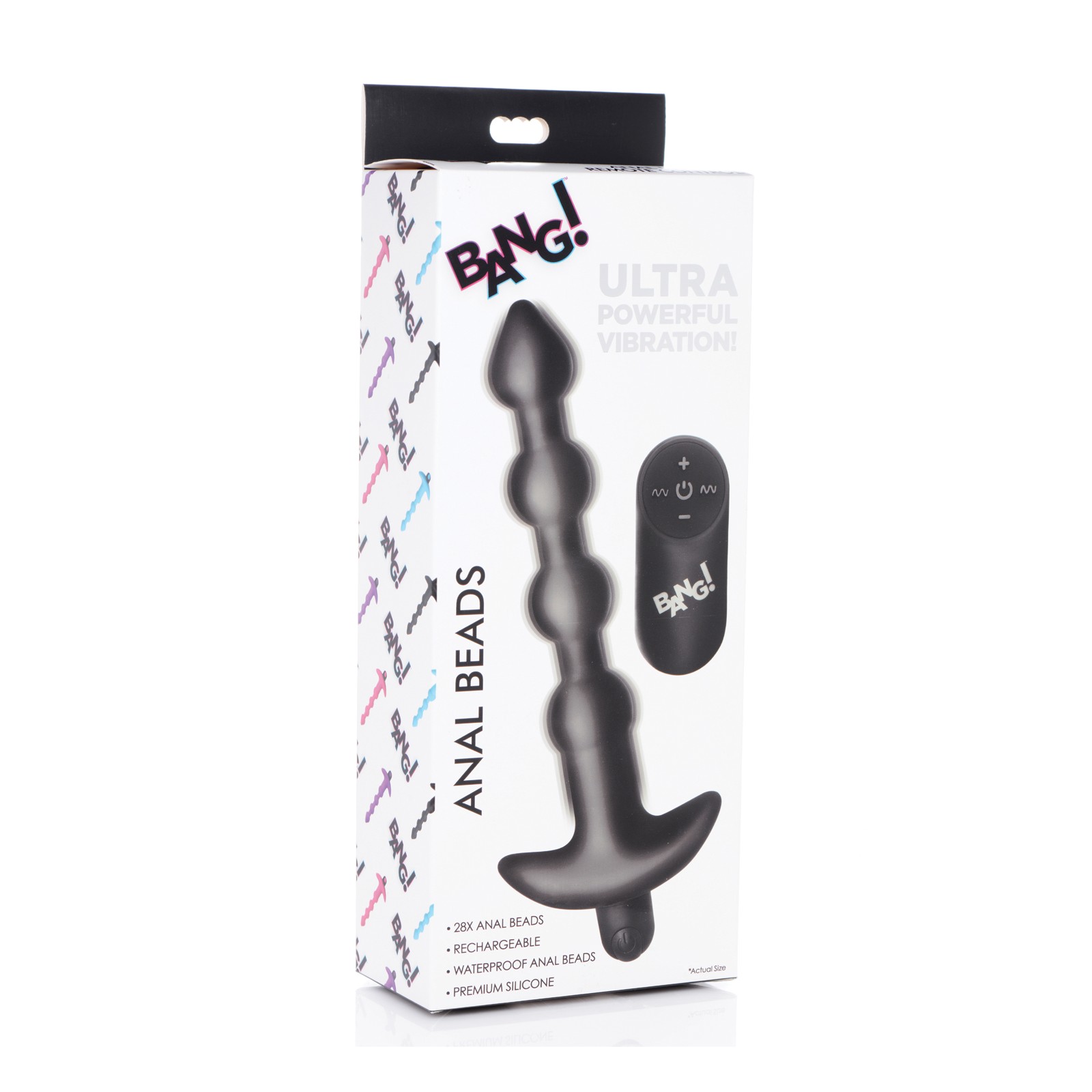 Bang! 28X Vibrating Silicone Anal Beads with Remote Control - Black