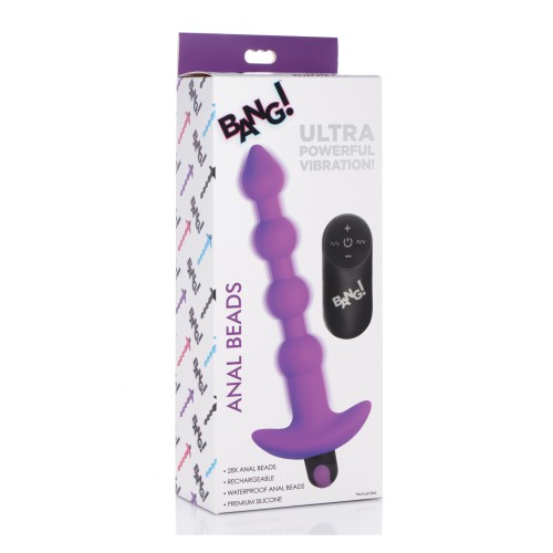 Bang! 28X Vibrating Silicone Anal Beads with Remote Control - Purple