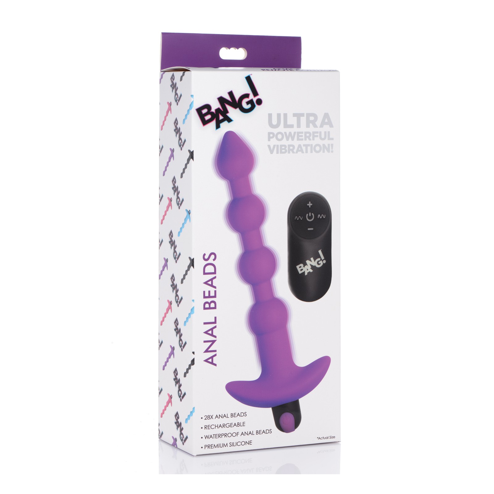 Bang! 28X Vibrating Silicone Anal Beads with Remote Control - Purple