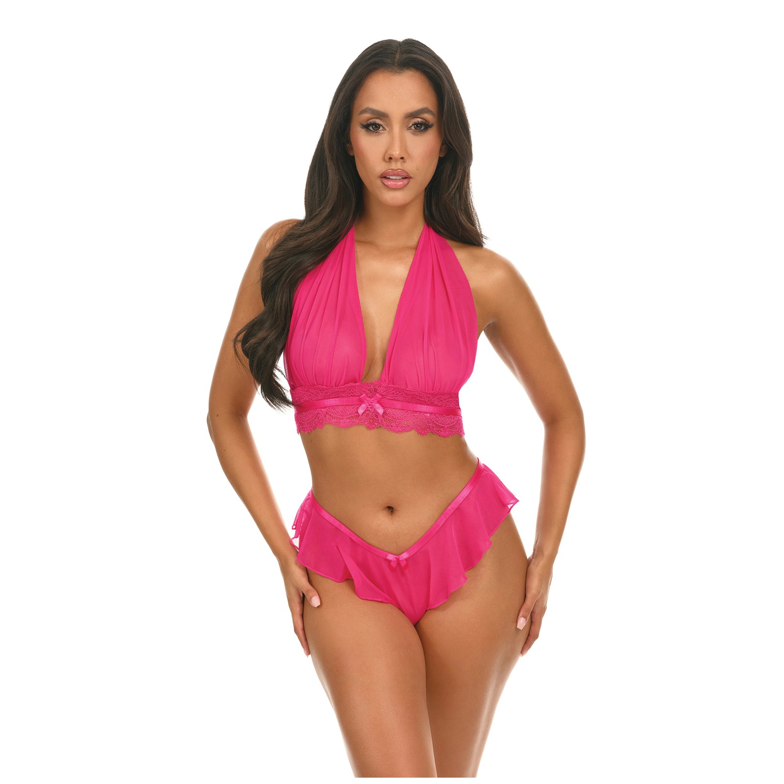 Conjunto de Maylah de Malla y Encaje con Halter 2 pcs - Rosa L/XL