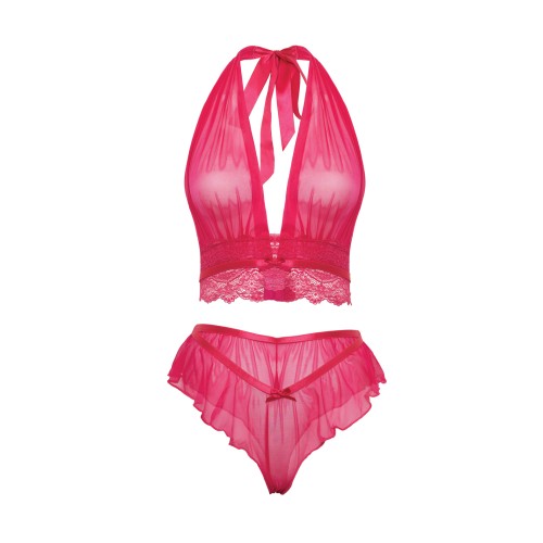 Conjunto de Maylah de Malla y Encaje con Halter 2 pcs - Rosa L/XL