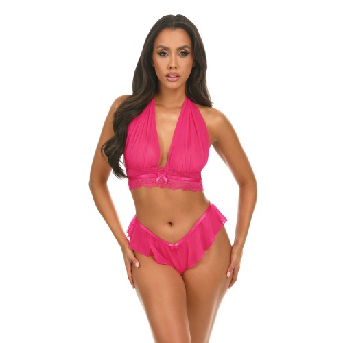 Maylah Mesh and Lace Halter Set in Pink