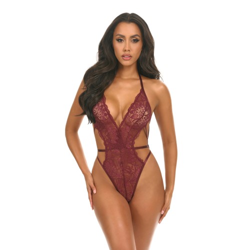 Lina Lace Halter Teddy - Elegant Lingerie in Zinfandel